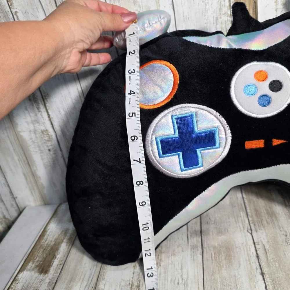 Your Zone Black Plush Video Game Controller Decorative Pillow Holographic Silver